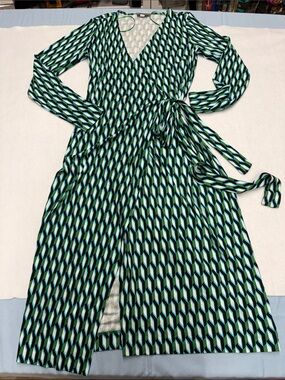 Diane Von Furstenberg for Target Green & Blue Geometric Wrap Midi Dress S